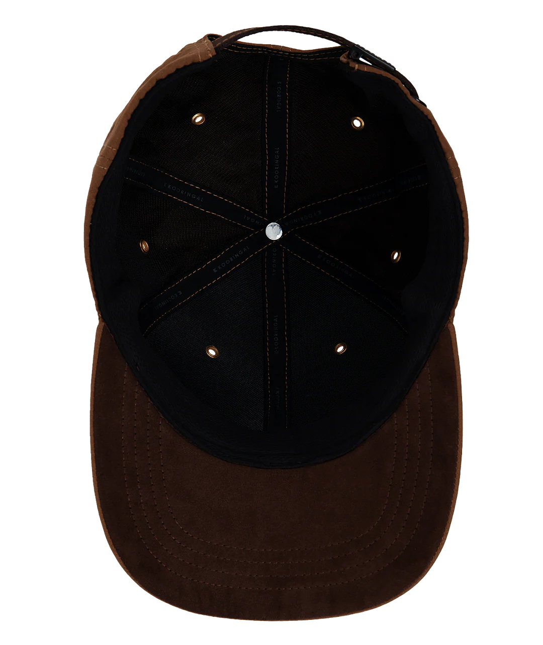 The interior of a Kooringal men's ball cap in the color rust.
