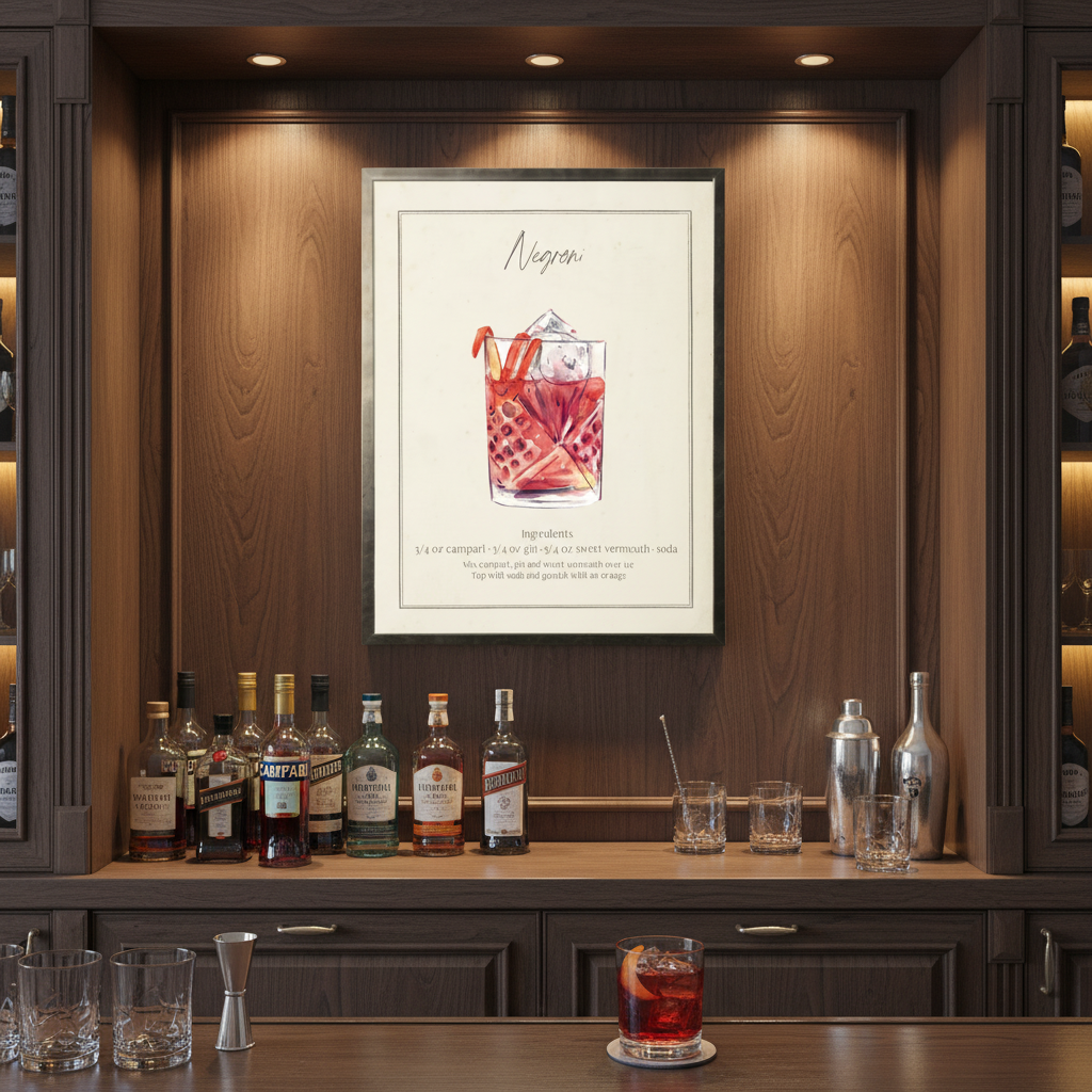 Negroni Cocktail and Recipe | Watercolor Art
