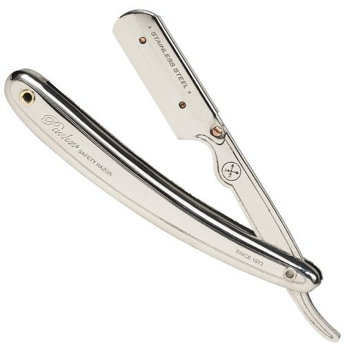 A stainless steel Parker Professional Barber Razor with a clip-type handle and a double-edged blade.