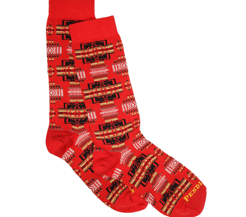 Red socks with pattern on a white background