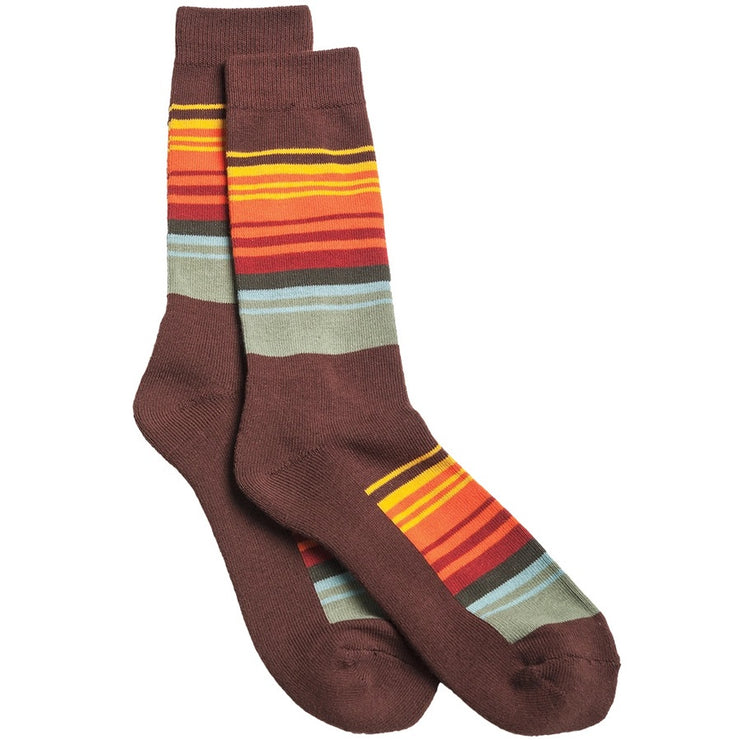 Pendleton Great Smoky Mountains Stripe Crew Socks | Green, Orange, and Brown
