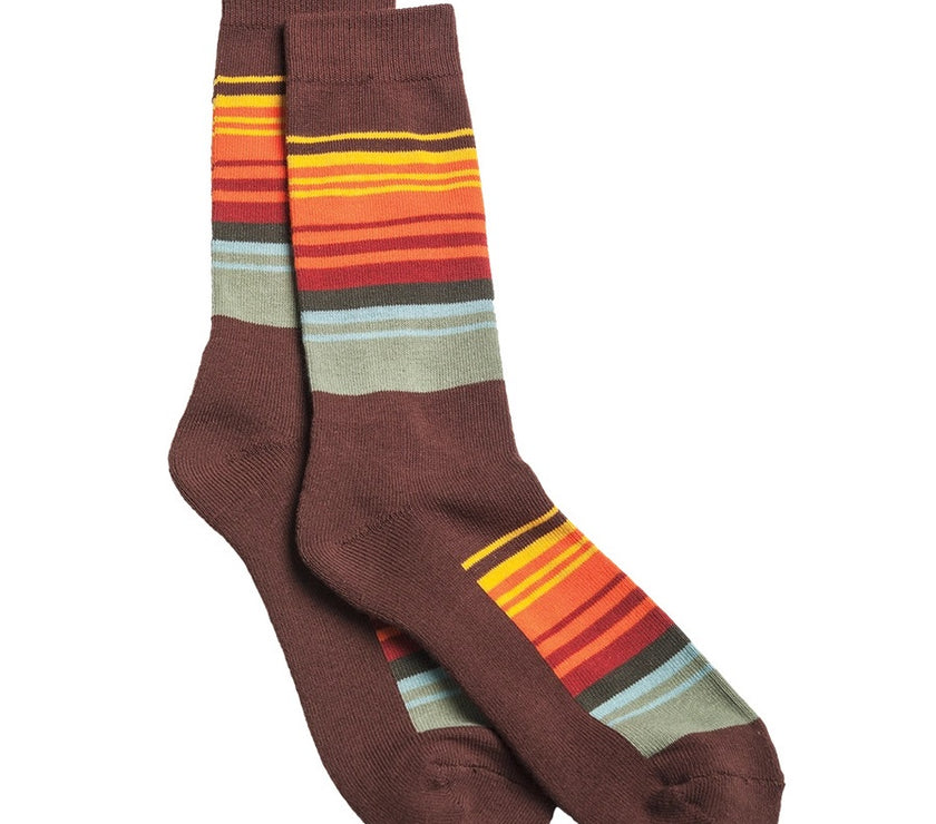 Great Smoky Mountains Stripe Crew Socks | Green, Orange, and Brown | Pendleton