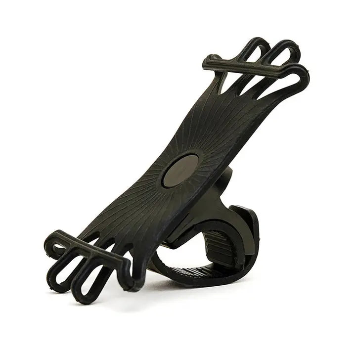 Black bicycle phone mount on a white background