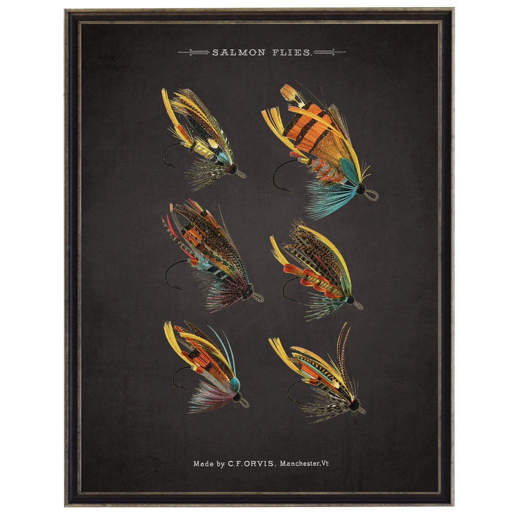 Salmon Fishing Flies | On Black Background