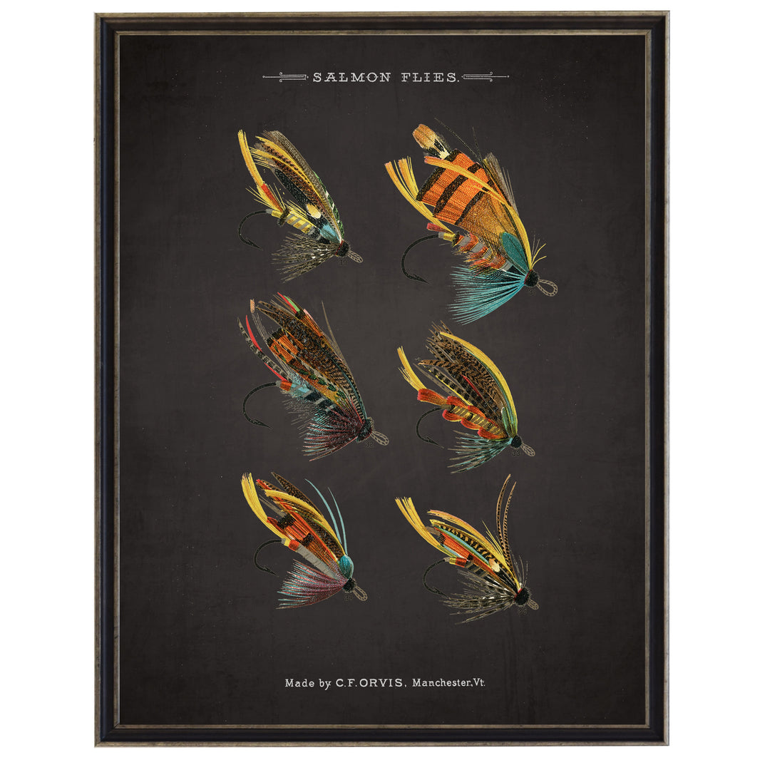 Salmon Fishing Flies | On Black Background