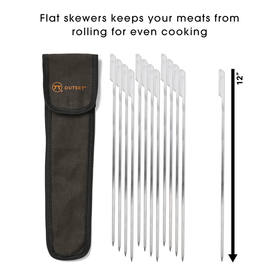Outset Stainless 12' Steel Skewers and Storage Bag (Pack Of 12)