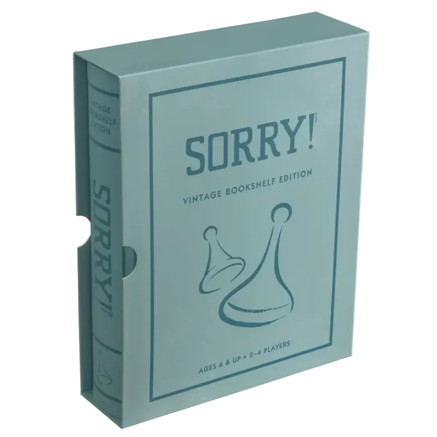 Vintage bookshelf edition of 'Sorry!' game box on a white background