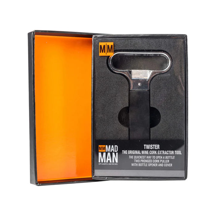 A wine cork extractor tool in it's packaging on a white background.