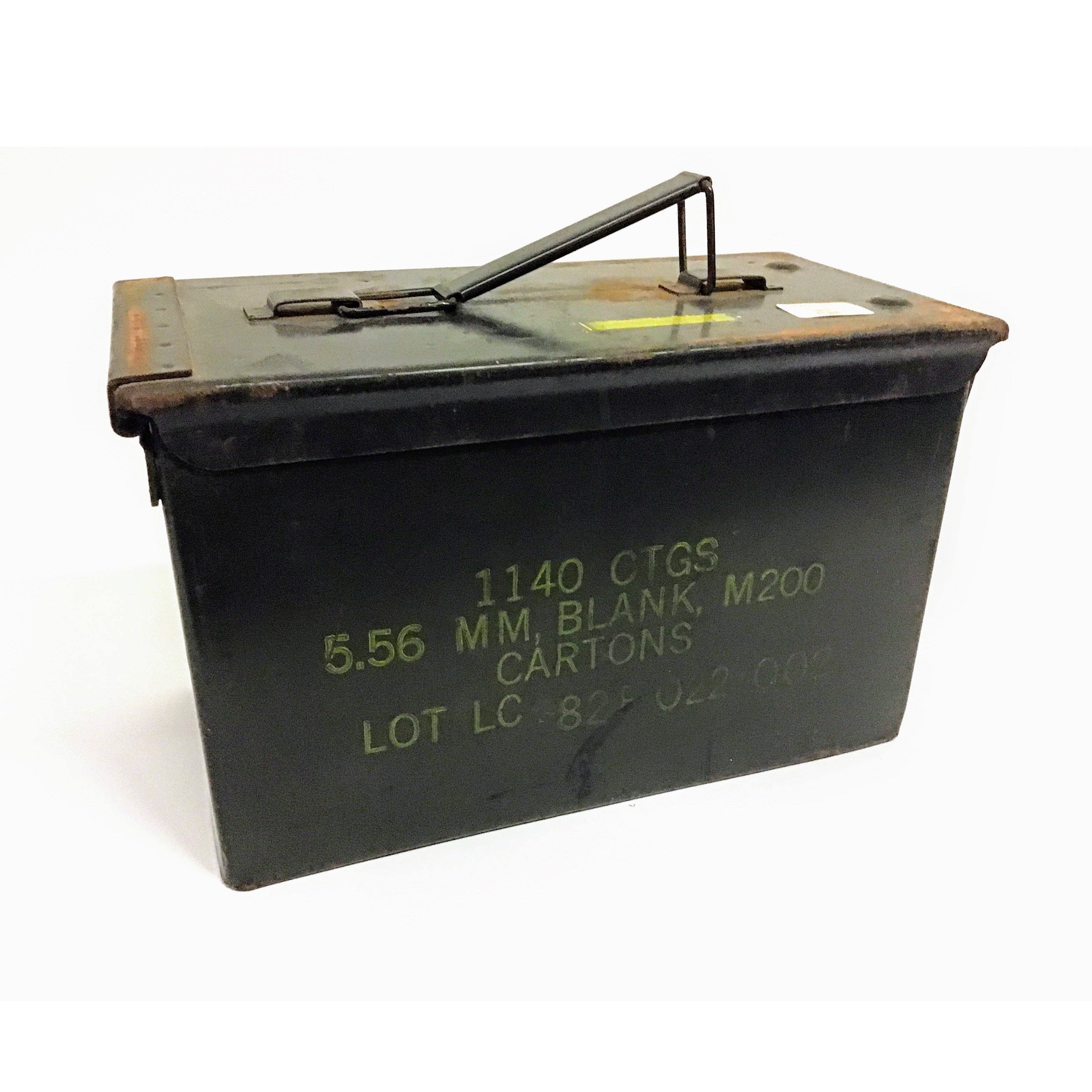 Ammunition canister with text on a white background
