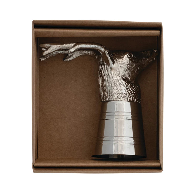 2 Oz. Cast Aluminum & Stainless-Steel Deer Head Shot Glass in Kraft Box