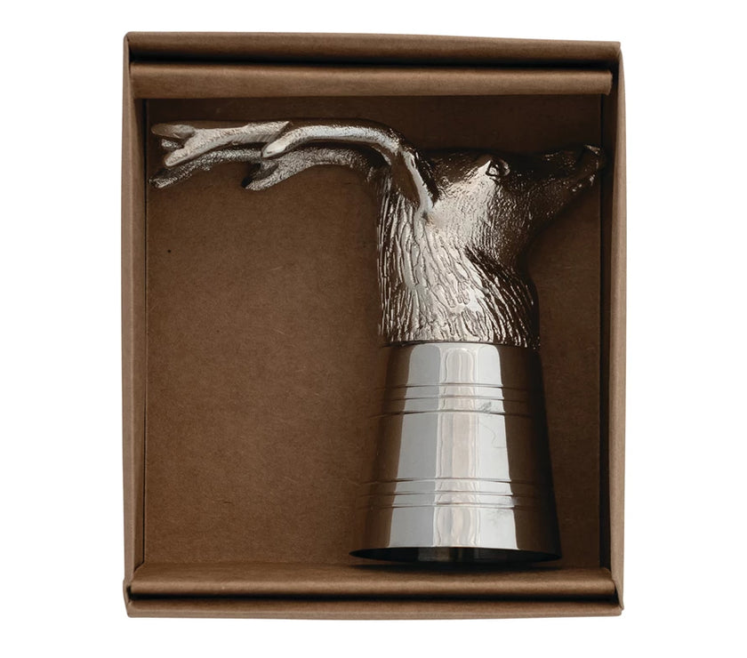 2 Oz. Cast Aluminum & Stainless-Steel Deer Head Shot Glass in Kraft Box