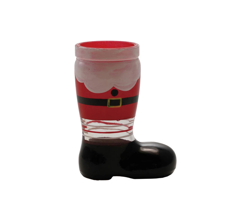 2 Oz. Hand-Printed Santa Boot Shaped Shot Glass | Red, Black & White