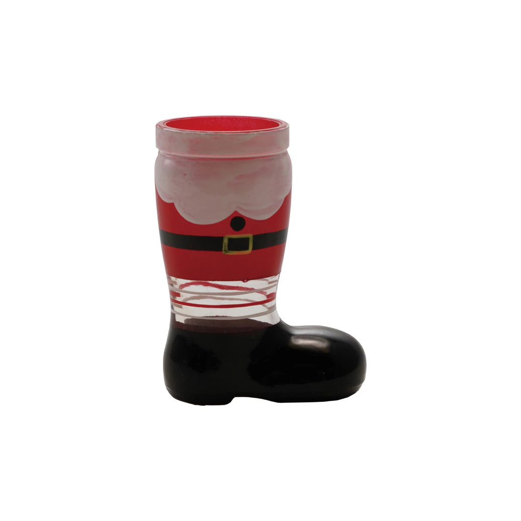 2 Oz. Hand-Printed Santa Boot Shaped Shot Glass | Red, Black & White