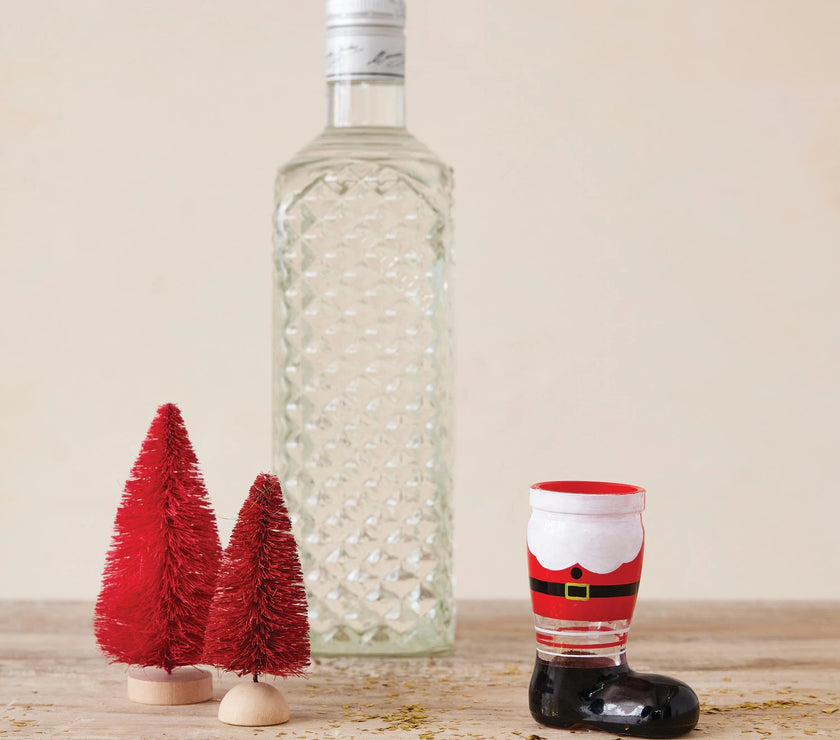 2 Oz. Hand-Printed Santa Boot Shaped Shot Glass | Red, Black & White