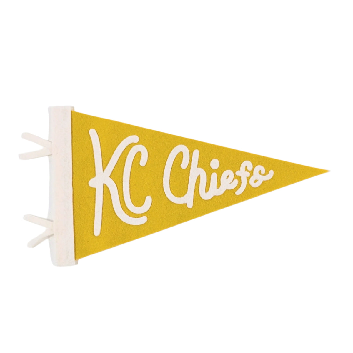 A yellow pennant with 'KC Chiefs' written in a hand lettered style.