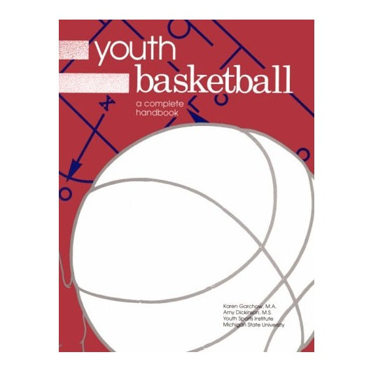 Cover of the book 'Youth Basketball: A Complete Handbook' by Amy Dickinson, featuring an illustration of a basketball and coaching symbols.