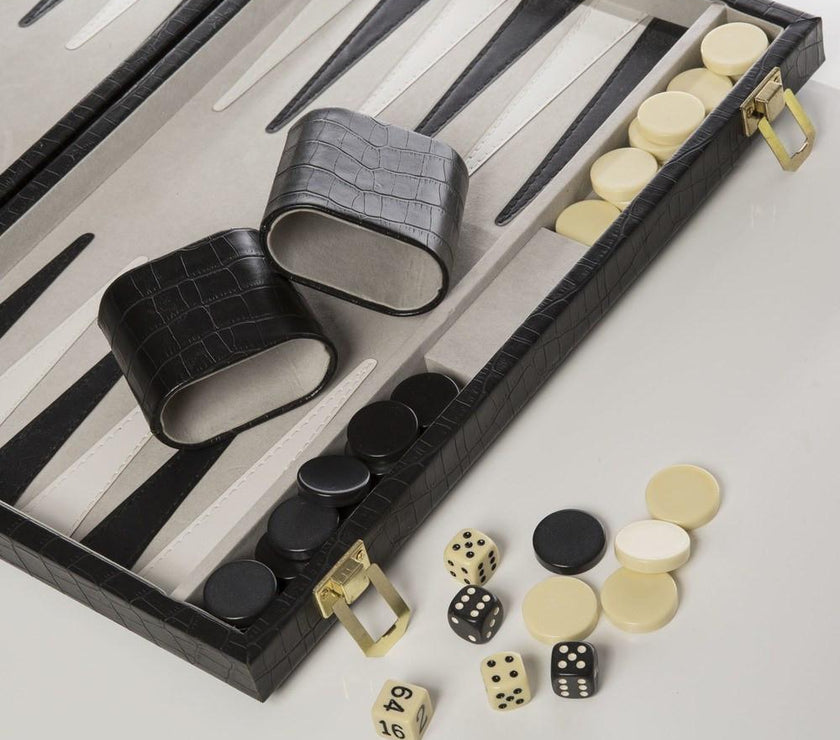 Brouk & Co. Backgammon Board - Faux Black Crocodile