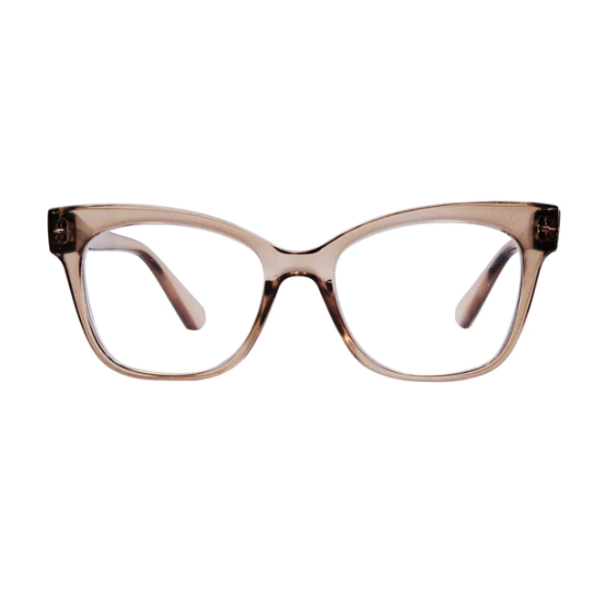 A pair of Gabriel and Simone reading glasses in a translucent brown.