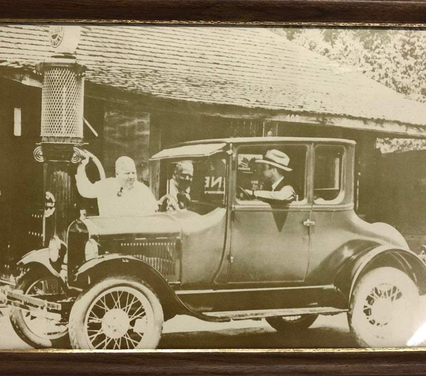 Antique Framed Gas Station Photograph