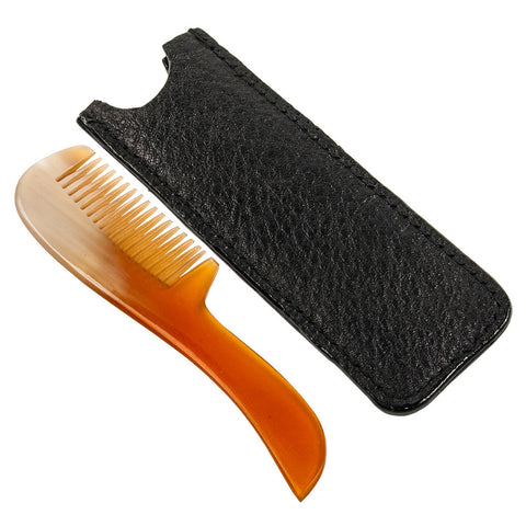 Parker Ox Horn Mustache Comb w/ Leather sleeve.