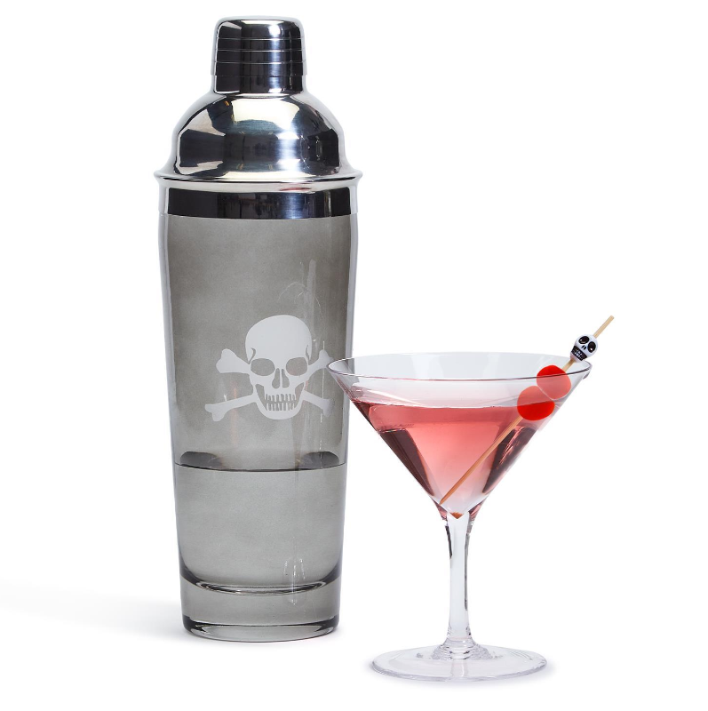 Skull & Bones Hand-Etched Smoke Glass Cocktail Shaker