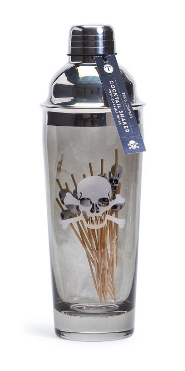 Skull & Bones Hand-Etched Smoke Glass Cocktail Shaker