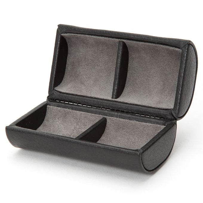 An open cufflink box to show a gray matte interior.