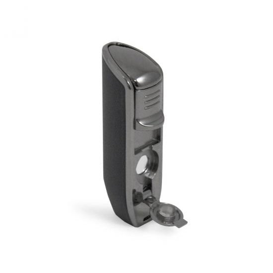 A cigar torch lighter with punch cutter in gunmetal on a white background.