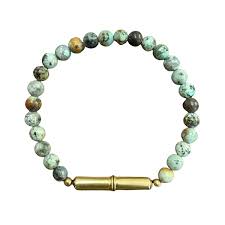 Beaded Bracelet - Matt African Turquoise w/ Magnetic Brass Clasp